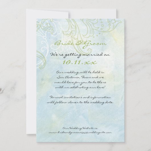 ひまわり花'n渦巻き，結婚式招待状 セーブザデート (正面)