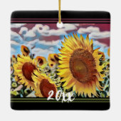 ひまわり芸術的のパーソナライズの分野クリスマス セラミックオーナメント (裏面)