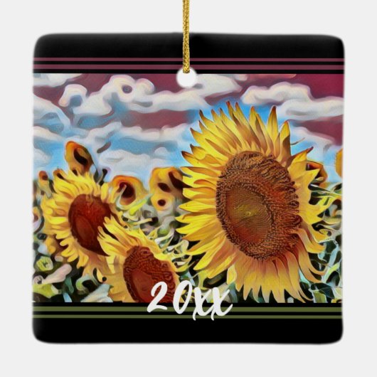 ひまわり芸術的のパーソナライズの分野クリスマス セラミックオーナメント (裏面)