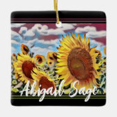 ひまわり芸術的のパーソナライズの分野クリスマス セラミックオーナメント (正面)