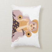 ひまわり芸術的枕を持つ女性 アクセントクッション (裏面(縦))