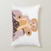 ひまわり芸術的枕を持つ女性 アクセントクッション (正面(垂直))