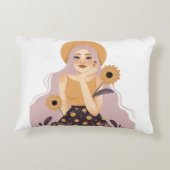 ひまわり芸術的枕を持つ女性 アクセントクッション (裏面)