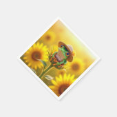 ひまわり芽に麦藁帽子をかぶったカエル スタンダードカクテルナプキン (角)