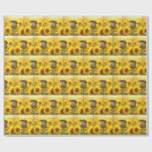 ひまわり芽に麦藁帽子をかぶったカエル ラッピングペーパー (フラット)