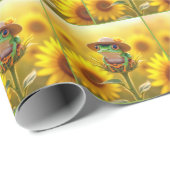 ひまわり芽に麦藁帽子をかぶったカエル ラッピングペーパー (ロールコーナー)