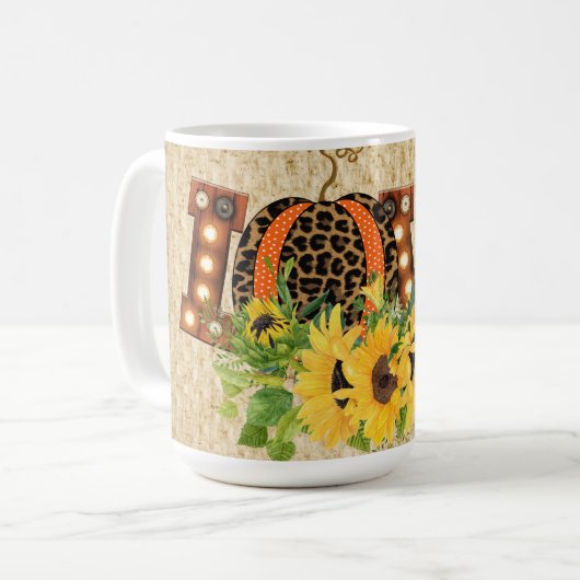 ひまわり茶色と黄色のライトで愛 コーヒーマグカップ (正面左)