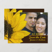 ひまわり茶色のフォトウェディング日付カードを保存 セーブザデート (正面/裏面)