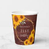 ひまわり茶色の木の名前の素朴な誕生日 紙コップ (裏面)