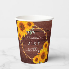 ひまわり茶色の木の名前の素朴な誕生日 紙コップ