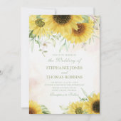 ひまわり草地カップル写真結婚式招待状 招待状 (正面)