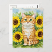 ひまわり葉書のかわいいジンジャー猫 ポストカード (正面/裏面)