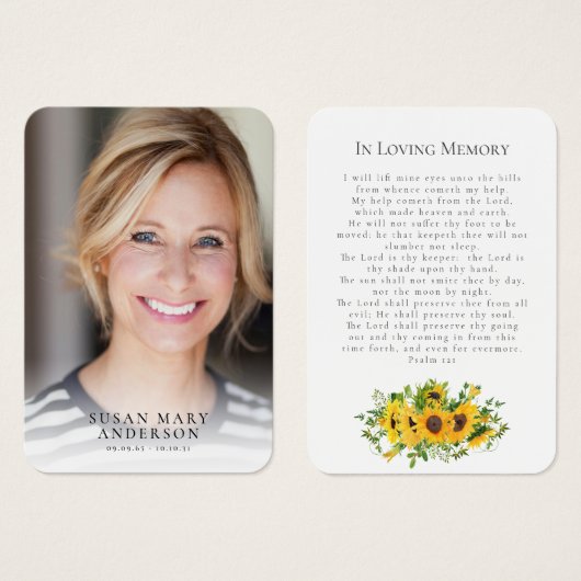 ひまわり葬儀記念写真祈りの言葉カード (正面&裏面)
