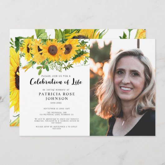 ひまわり葬式お祝いの写真 招待状 (正面/裏面)