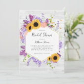 ひまわり薄紫六角素朴木ブライダルシャワー 招待状 (スタンド正面)