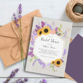 ひまわり薄紫素朴六角シックブライダルシャワー 招待状