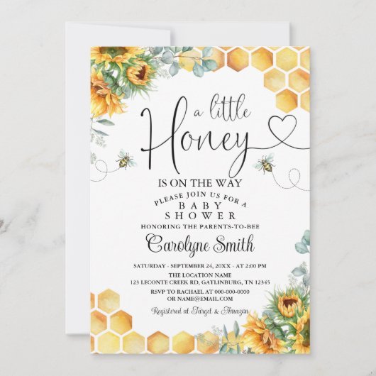 ひまわり蜂の小さな蜂蜜の赤ちゃんシャワー 招待状 (正面)