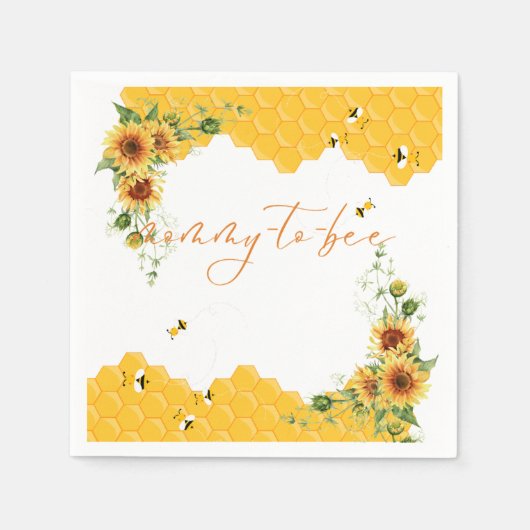 ひまわり蜂の母と蜂の赤ちゃんシャワー スタンダードカクテルナプキン (正面)