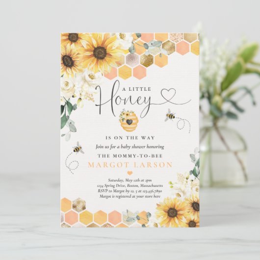 ひまわり蜂の赤ちゃんシャワー小さな蜂蜜の途中 招待状 (スタンド正面)
