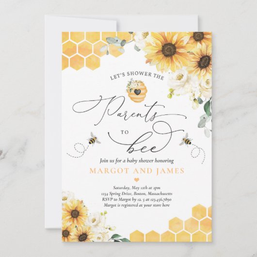 ひまわり蜂の赤ちゃんシャワー親へ 招待状 (正面)