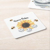 ひまわり蜂フローラサイコロブンコ スクエアペーパーコースター (アングル)