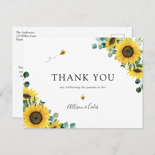 ひまわり蜂ベイビーシャワーありがとうはがき ポストカード (正面/裏面)
