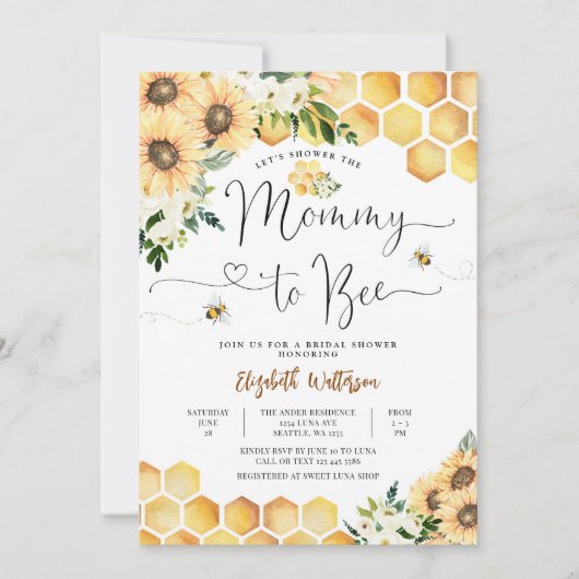 ひまわり蜂ママへビー赤ちゃんシャワー 招待状 (正面)