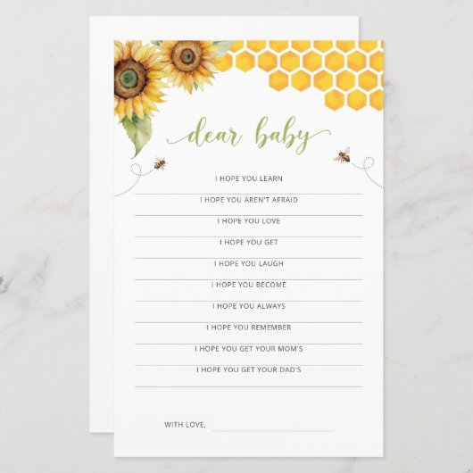 ひまわり蜂蜜ビーベイビーシャワー親愛ベビーカード (正面/裏面)