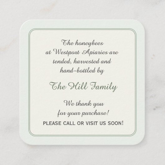 ひまわり蜂蜜&ハイブ製品の名刺 スクエア名刺 (裏面)