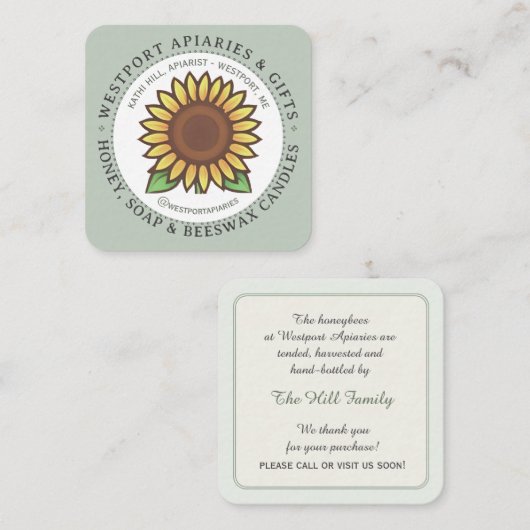 ひまわり蜂蜜&ハイブ製品の名刺 スクエア名刺 (正面/裏面)
