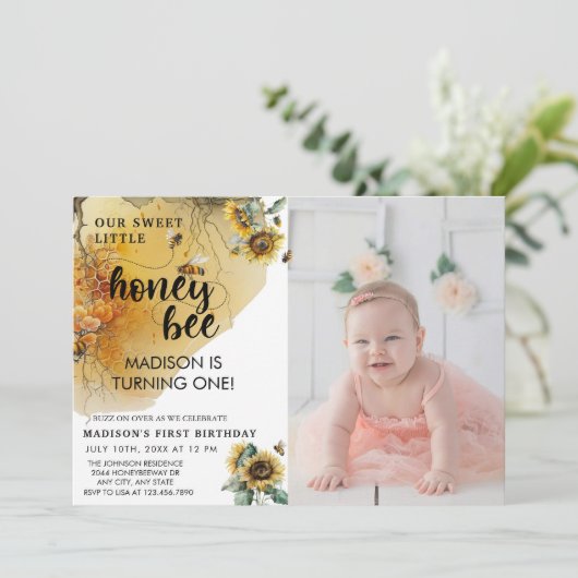 ひまわり蜂 |フォト誕生日招待状 招待状 (スタンド正面)