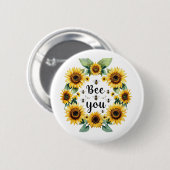 ひまわり蜂Bee You Cute 感動的トレンディー 缶バッジ (正面&裏面)