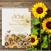 ひまわり蝶の女性の30歳の誕生日パーティー 招待状