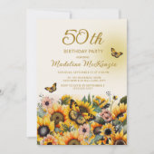 ひまわり蝶の女性の50th誕生日パーティー 招待状 (正面)