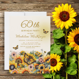 ひまわり蝶の女性の60th誕生日パーティー 招待状