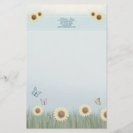 ひまわり蝶の花の文房具ペーパー 便箋