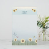 ひまわり蝶の花の文房具ペーパー 便箋 (スタンド正面)