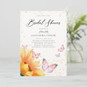 ひまわり蝶ピンク金ゴールド素朴ブライダルシャワー 招待状 (スタンド正面)