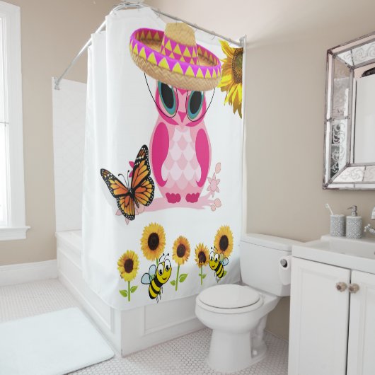ひまわり蝶フクロウ（昆虫）マルハナバチシャワーカーテン シャワーカーテン (インサイチュ)