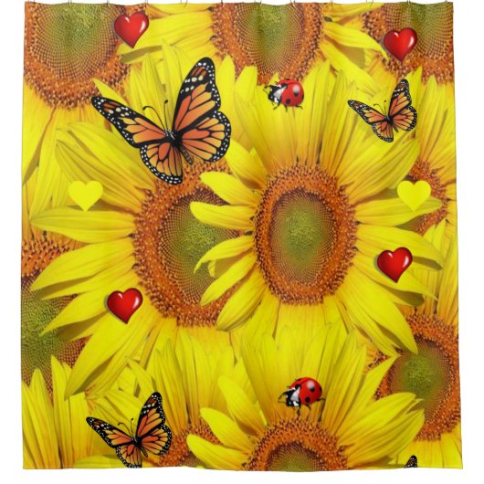 ひまわり蝶レディーバグシャワーカーテン シャワーカーテン (正面)