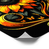 ひまわり蝶花卉自然アート ポスター (角)