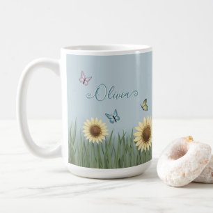 ひまわり蝶花 コーヒーマグカップ