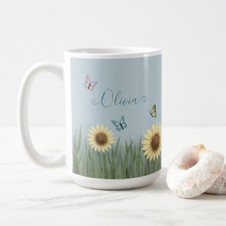 ひまわり蝶花 コーヒーマグカップ