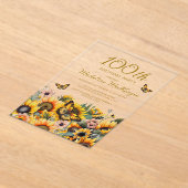 ひまわり蝶100th誕生日パーティー アクリル招待状 (レイダウン)