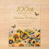 ひまわり蝶100th誕生日パーティー アクリル招待状 (正面)