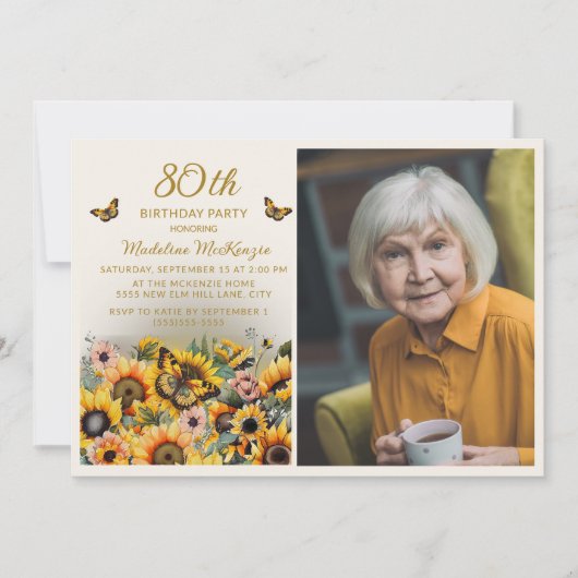 ひまわり蝶80th Birthday Party写真 招待状 (正面)