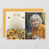 ひまわり蝶80th Birthday Party写真 招待状 (正面/裏面)