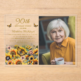 ひまわり蝶90th Birthday Party写真 アクリル招待状
