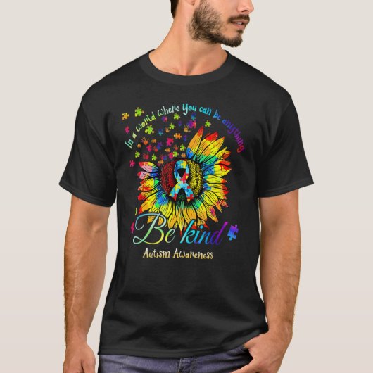 ひまわり親切なパズル支援自閉症意識 Tシャツ (正面)