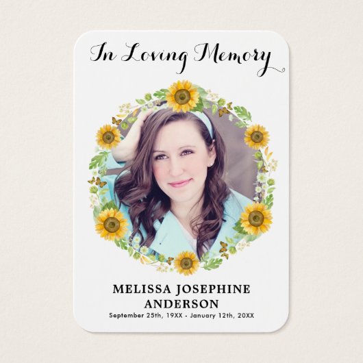 ひまわり記念写真葬式祈りの言葉カード (正面)